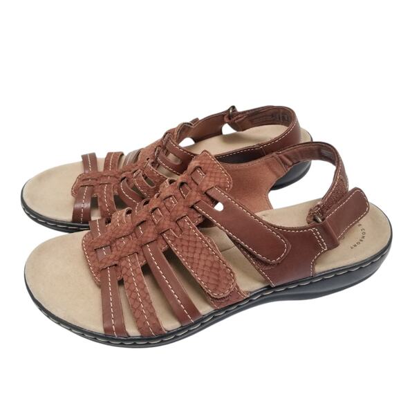 Clarks Leisa Rhea Sandals Womens 8 M Brown Strappy Ankle Strap Comfort Casual - Picture 1 of 8